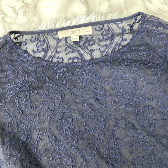 Loft Navy Sheer Lace Long Sleeve Top EUC - Picture 3 of 11